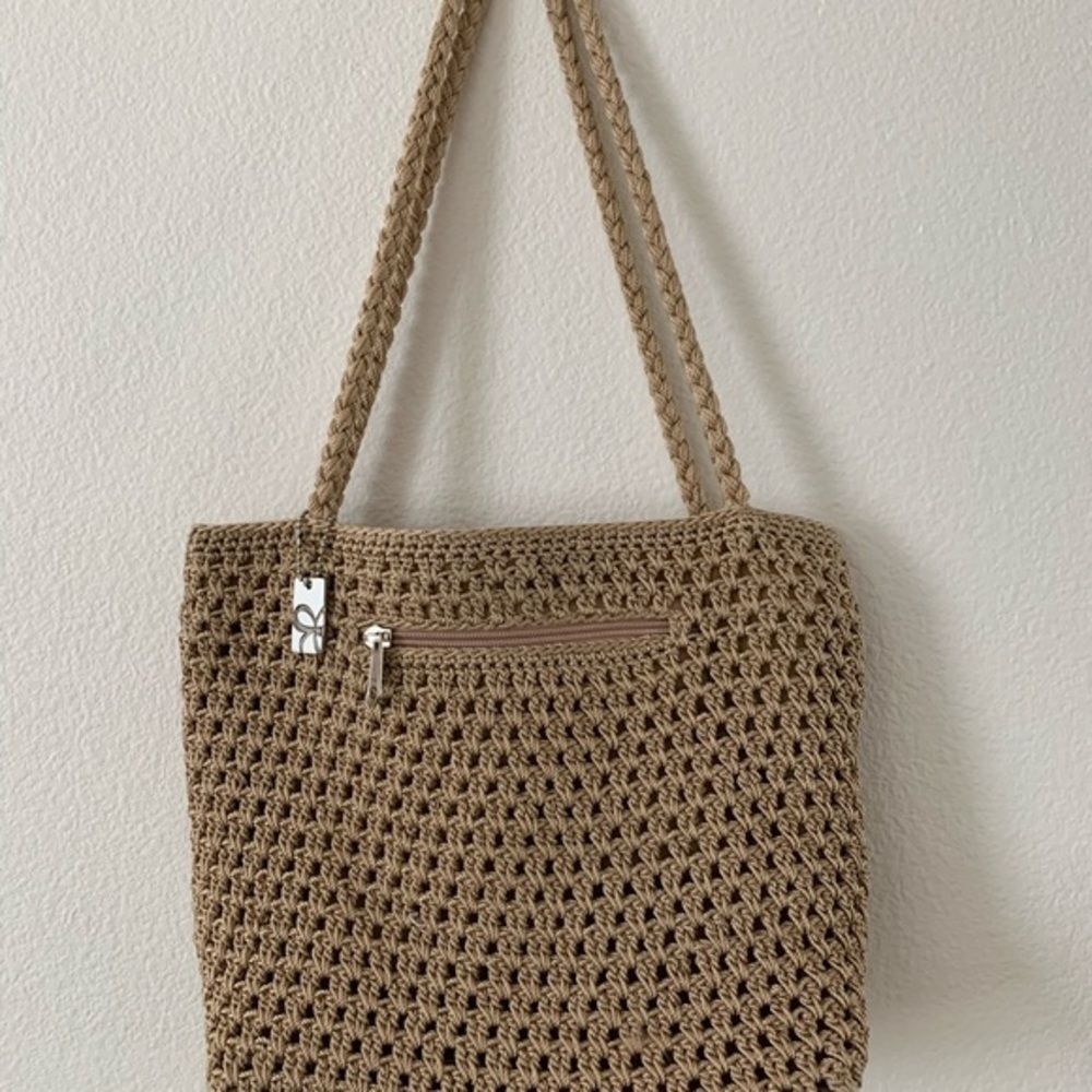 Lina Elegant Tan Crochet Tote Bag